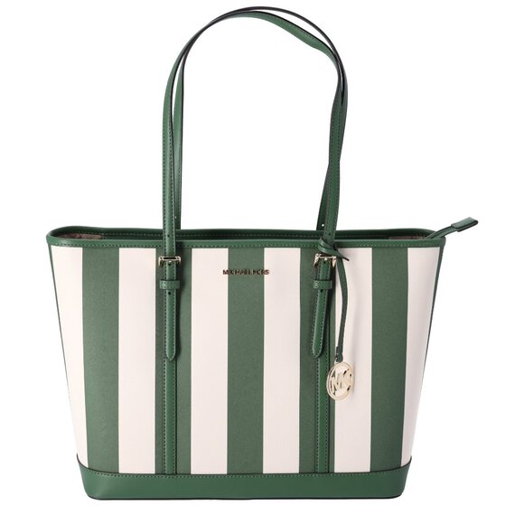 Michael Kors Jet Set Travel Large Top Zip Tote Fern Green Multi Stripe - Picture 3 of 7